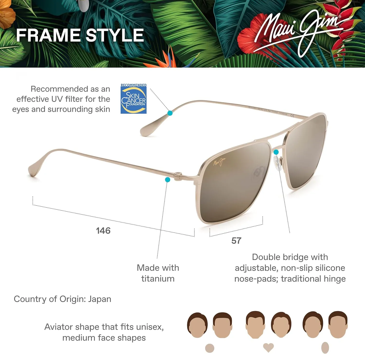 Maui Jim Men's and Women's Beaches Polarized Aviator Sunglasses