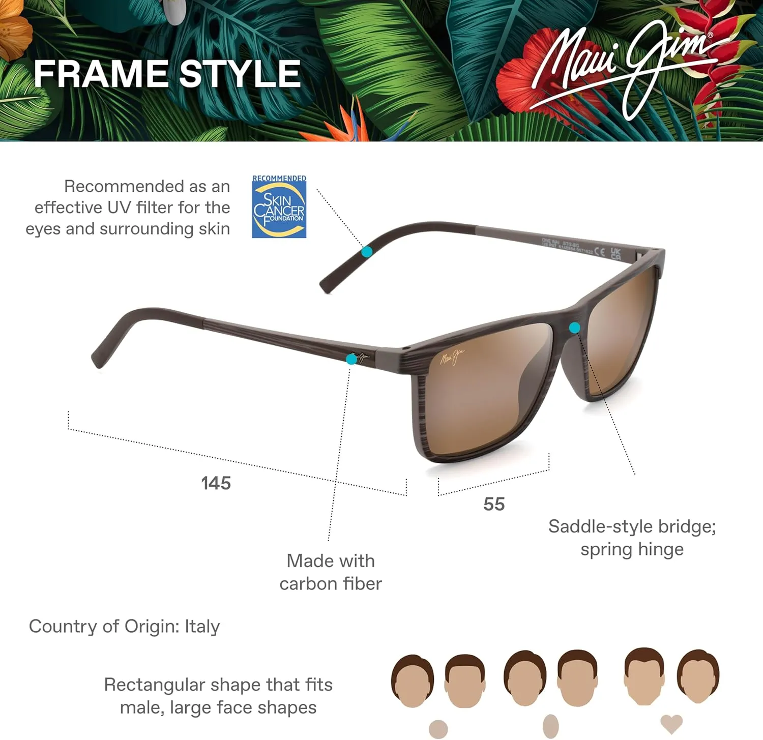 Maui Jim Men's and Women's One Way Polarized Rectangular Sunglasses