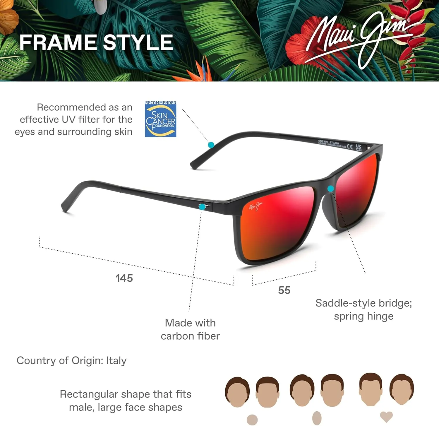 Maui Jim Men's and Women's One Way Polarized Rectangular Sunglasses