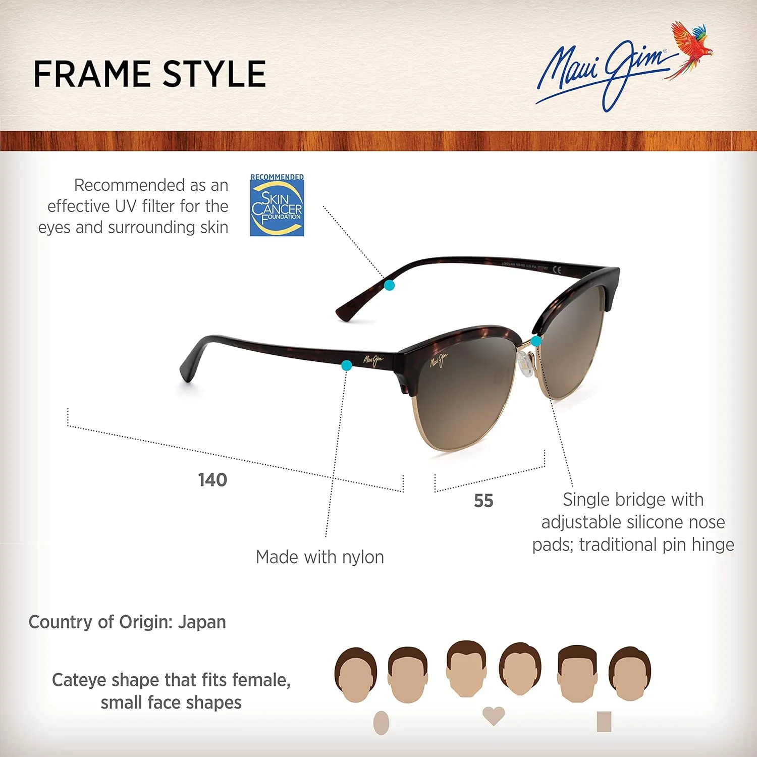 Maui Jim Women's Lokelani Polarized Cat Eye Sunglasses