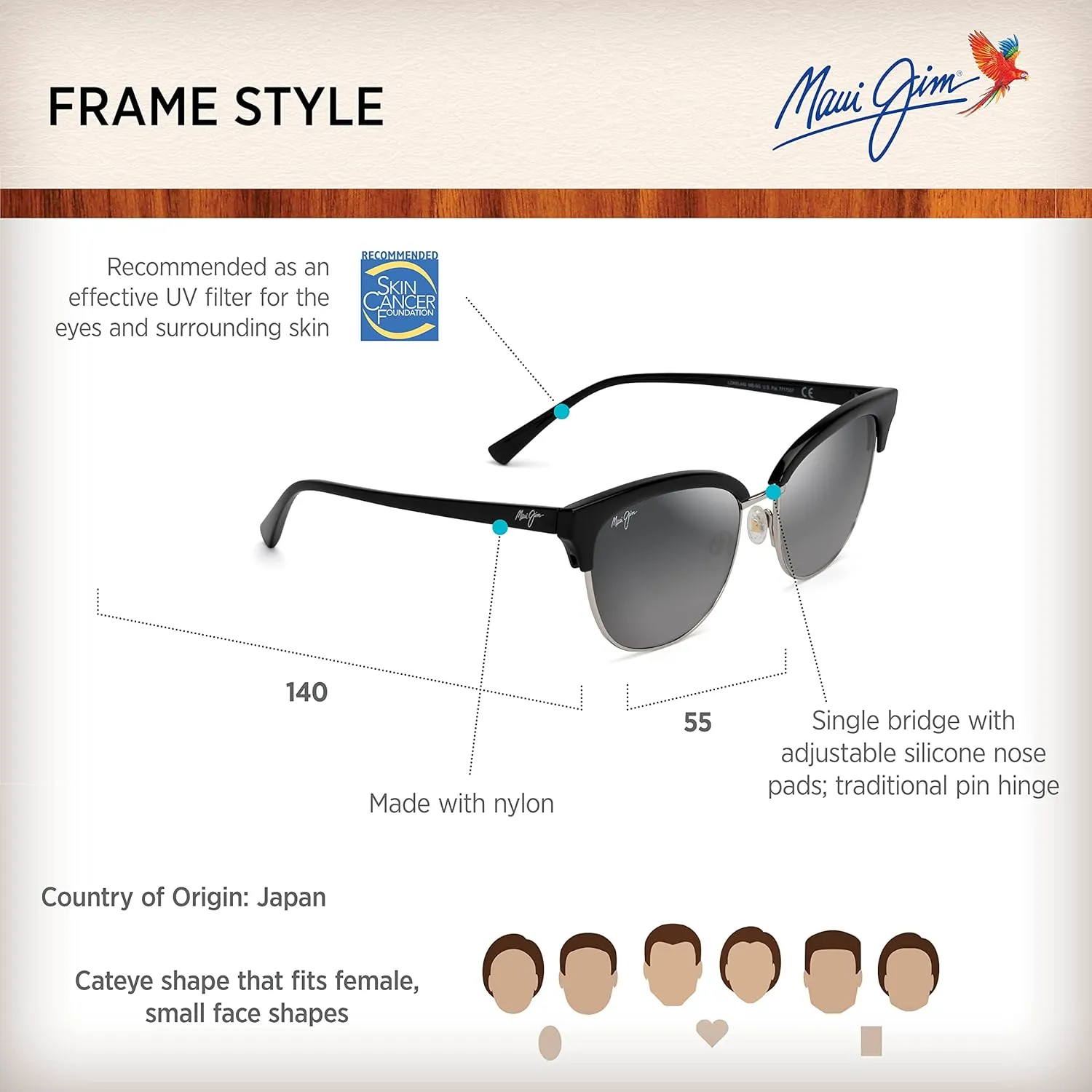 Maui Jim Women's Lokelani Polarized Cat Eye Sunglasses