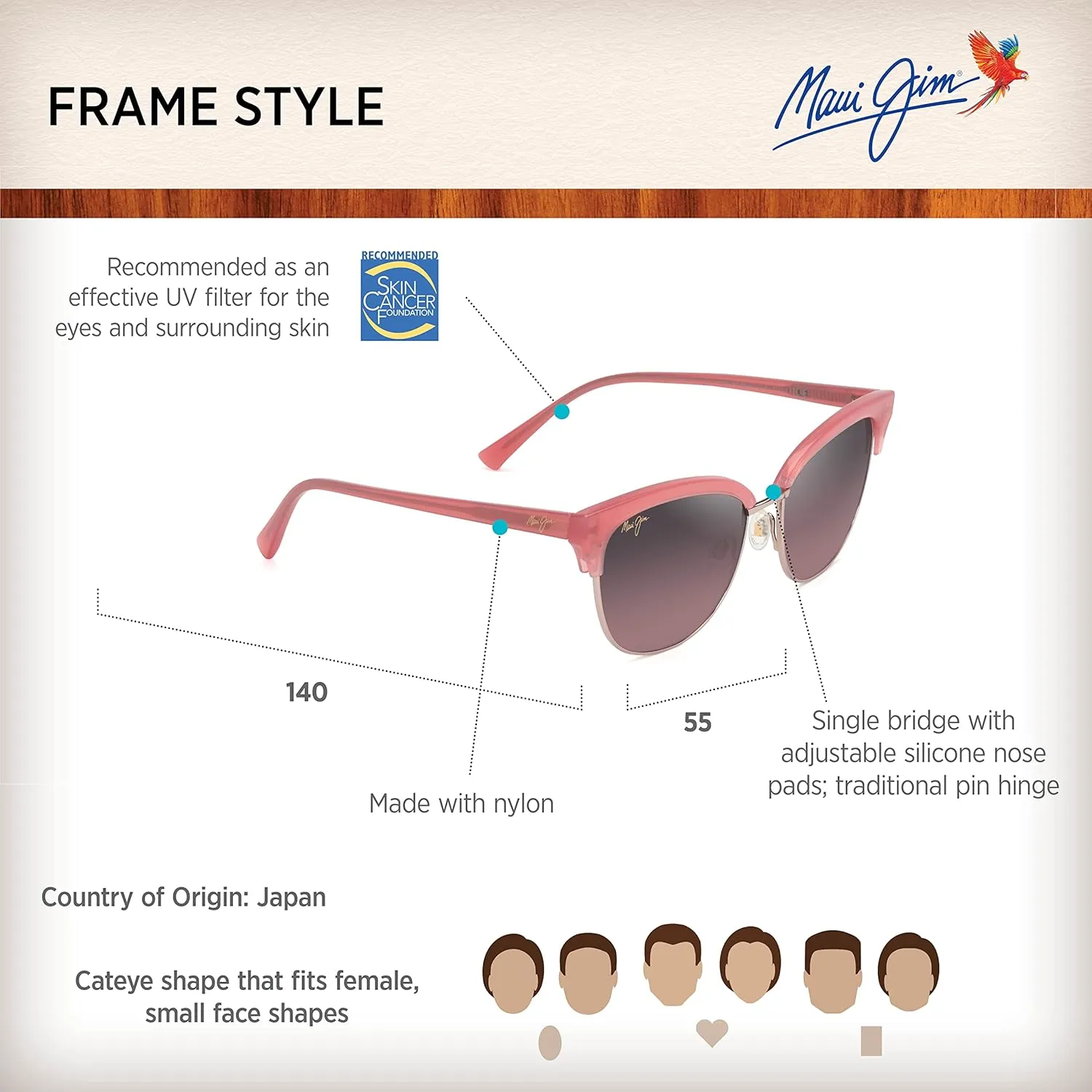 Maui Jim Women's Lokelani Polarized Cat Eye Sunglasses