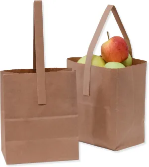 Medium 8 x 6.75 x 4.25 Inch Kraft Paper Bags with Paper Handles - Half Peck Apple/Produce Bag (25)