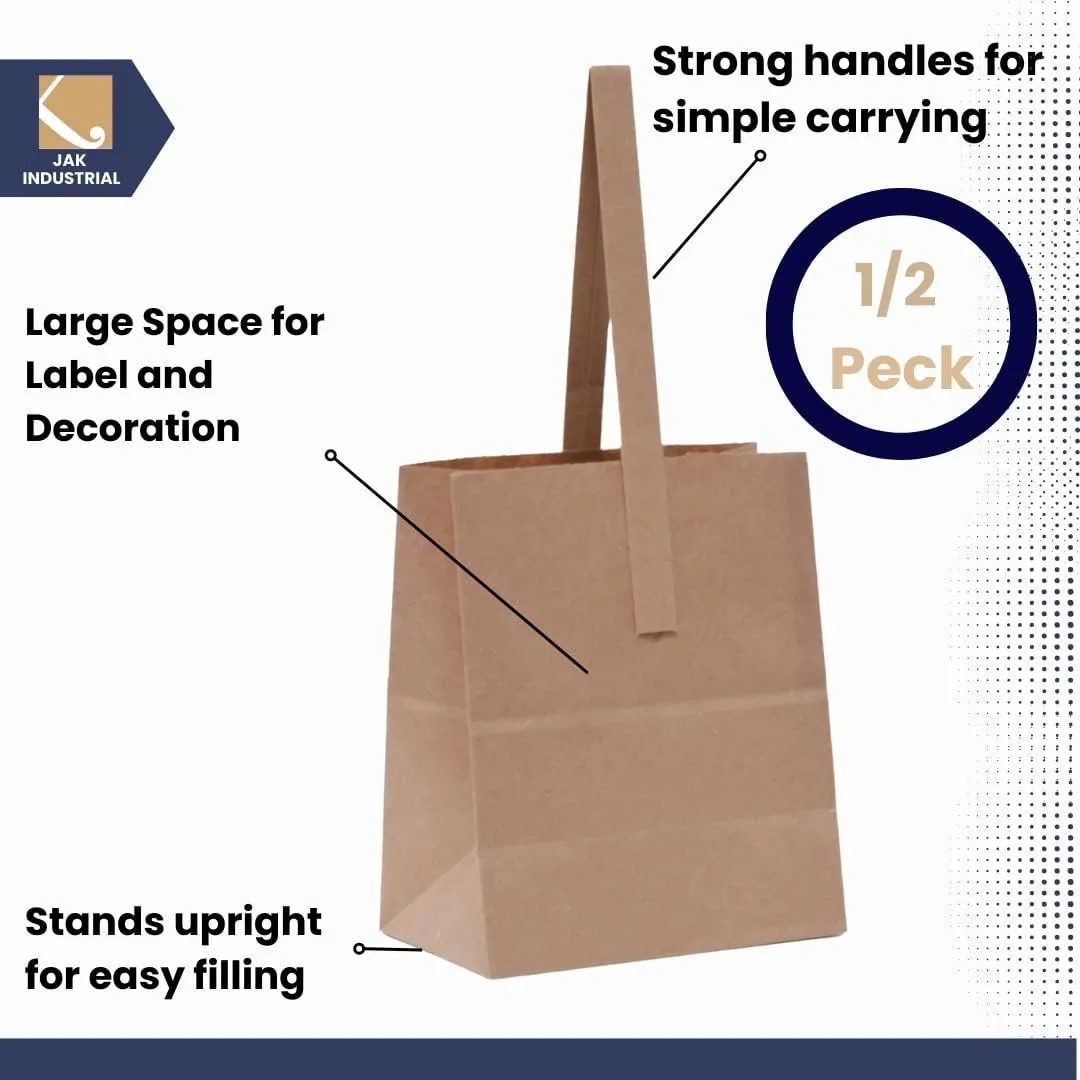 Medium 8 x 6.75 x 4.25 Inch Kraft Paper Bags with Paper Handles - Half Peck Apple/Produce Bag (25)