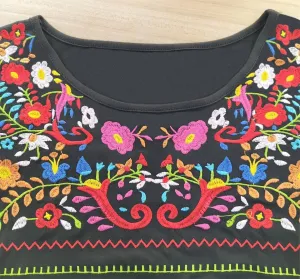 Melliflo Long Sleeve Mexican Shirts for Women Floral Embroidered Peasant Blouse Ethnic Style Boho T-Shirts
