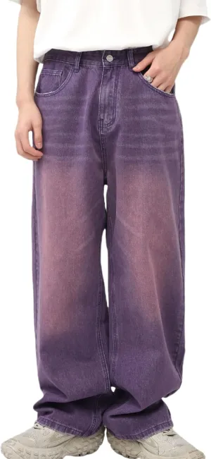 Men Baggy Jeans Y2k Hip Hop Skater Jeans Vintage Purple Jeans Loose Fit Demin Pants Streetwear