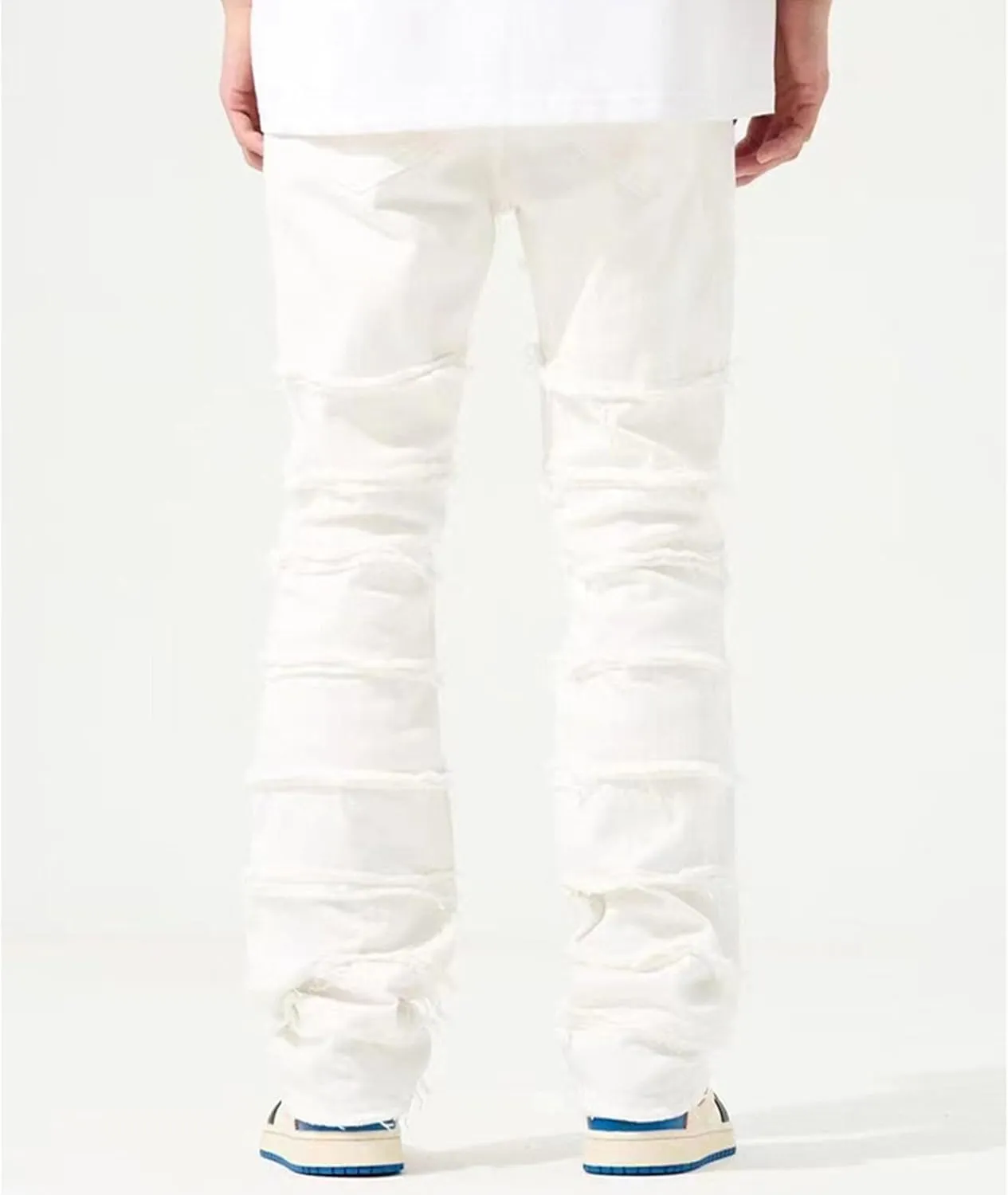 Men Casual Raw Edge Straight Denim Pants Retro Mid Waist Motorcycle Wide Leg Jean Y2K Comfy Street Mopping Trousers