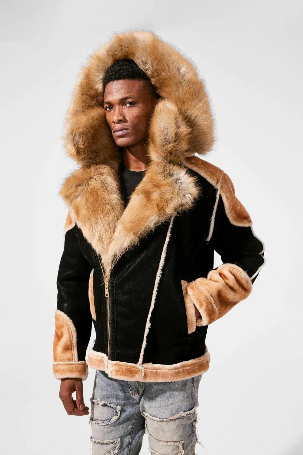 Men EL Jefe Shearling Moto Jacket (Black)