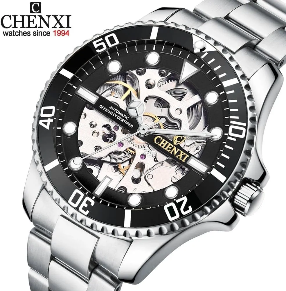 Men Mechanical Watches Automatic Self-Wind Clock Hollow Out Skeelton Dial Design Wristwatches Waterproof Luminous