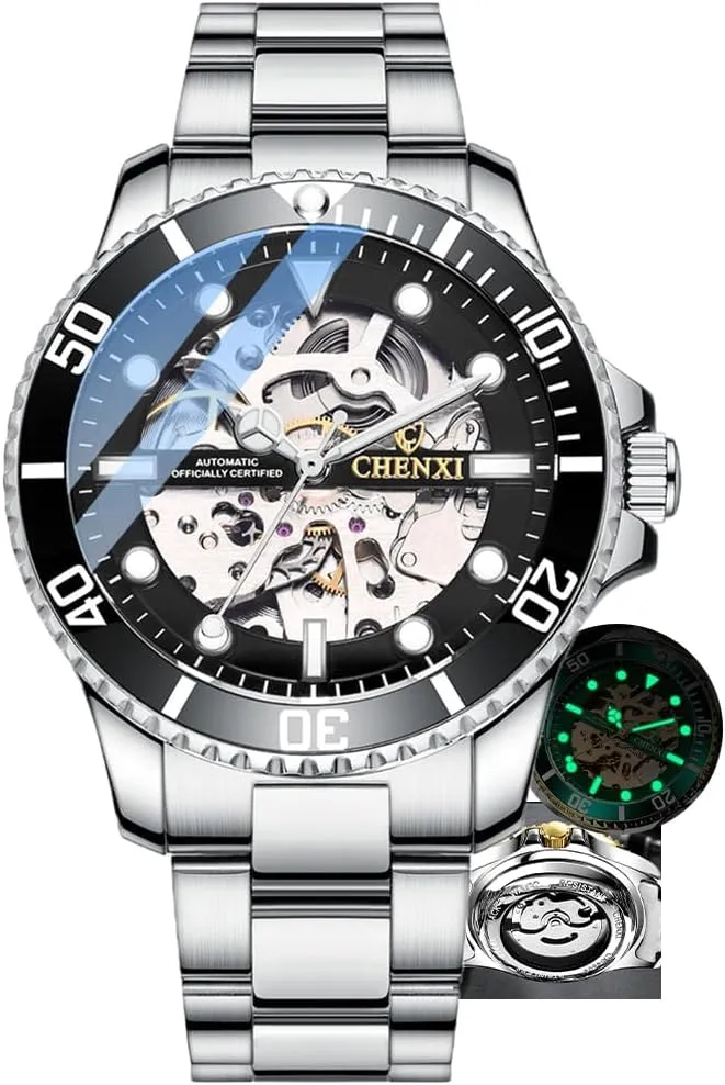 Men Mechanical Watches Automatic Self-Wind Clock Hollow Out Skeelton Dial Design Wristwatches Waterproof Luminous
