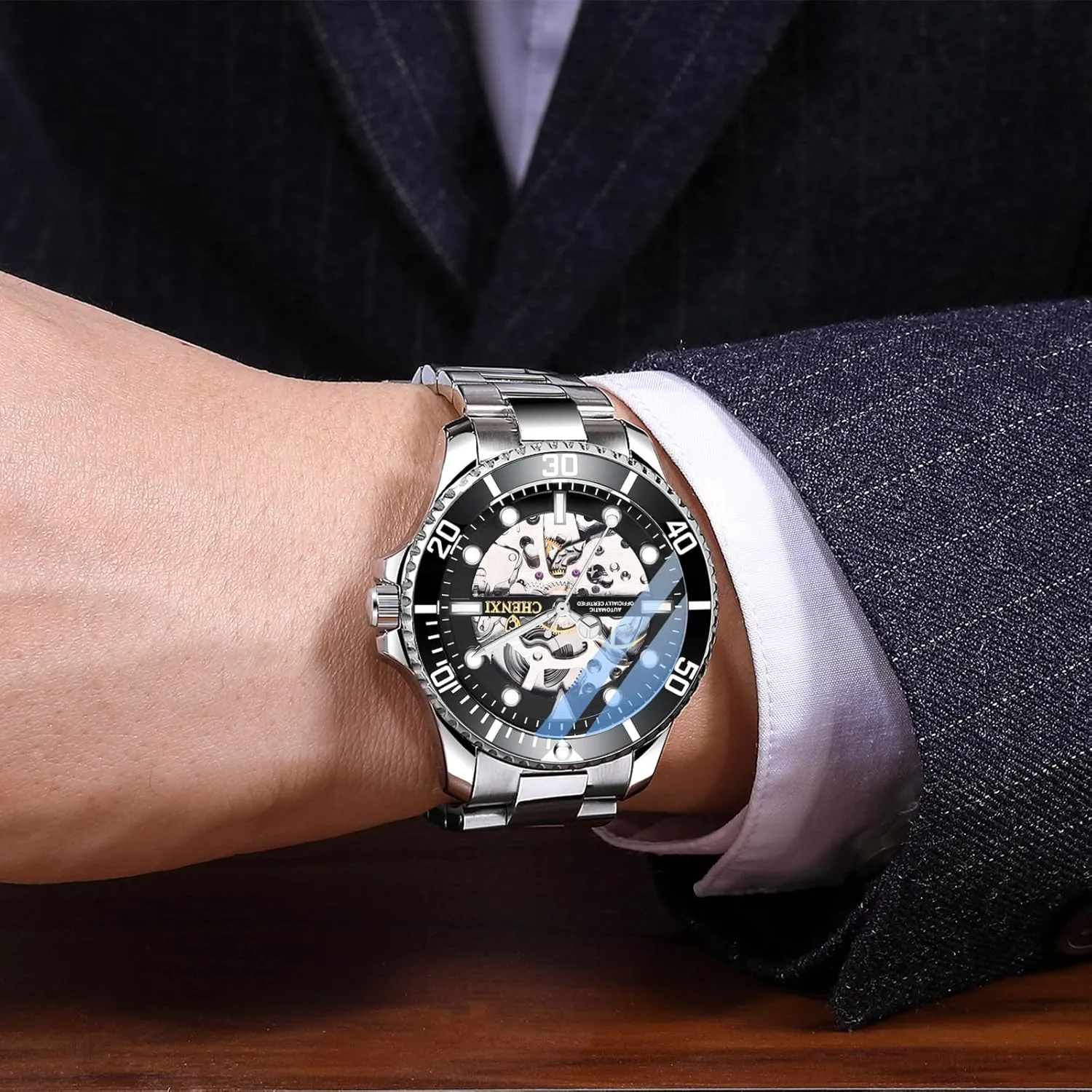 Men Mechanical Watches Automatic Self-Wind Clock Hollow Out Skeelton Dial Design Wristwatches Waterproof Luminous