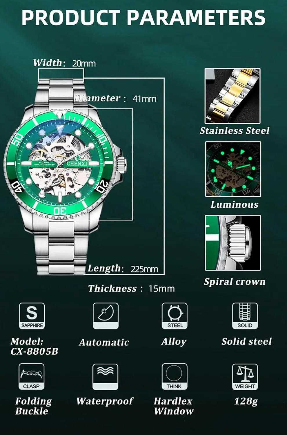 Men Mechanical Watches Automatic Self-Wind Clock Hollow Out Skeelton Dial Design Wristwatches Waterproof Luminous