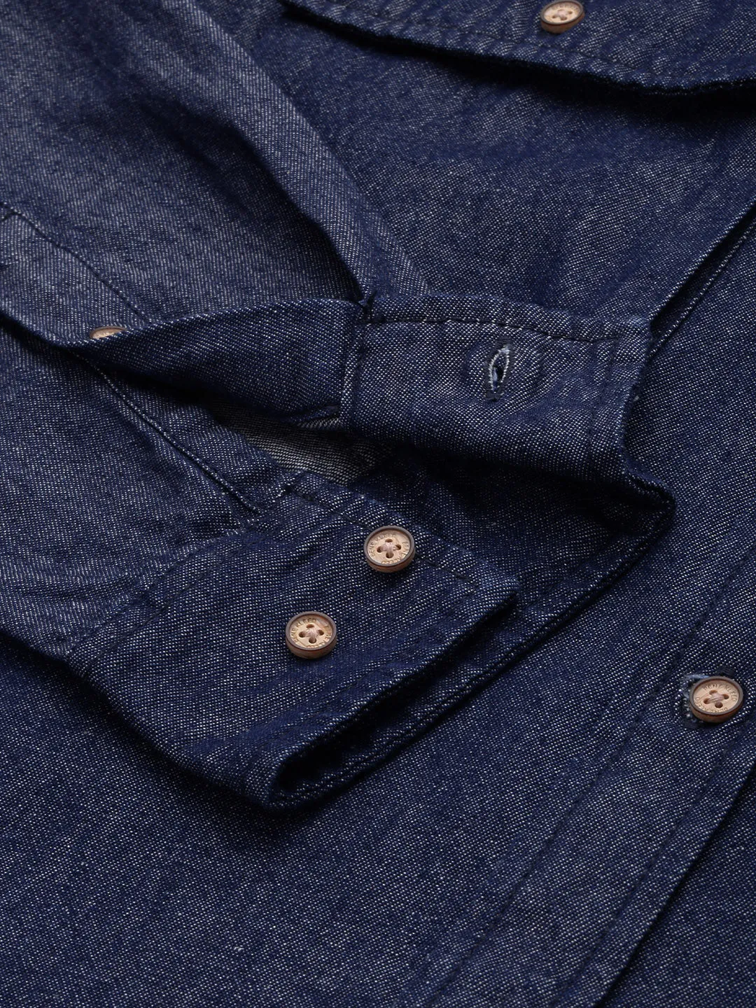 Men Navy Solid Regular Fit Denim Casual Shirt