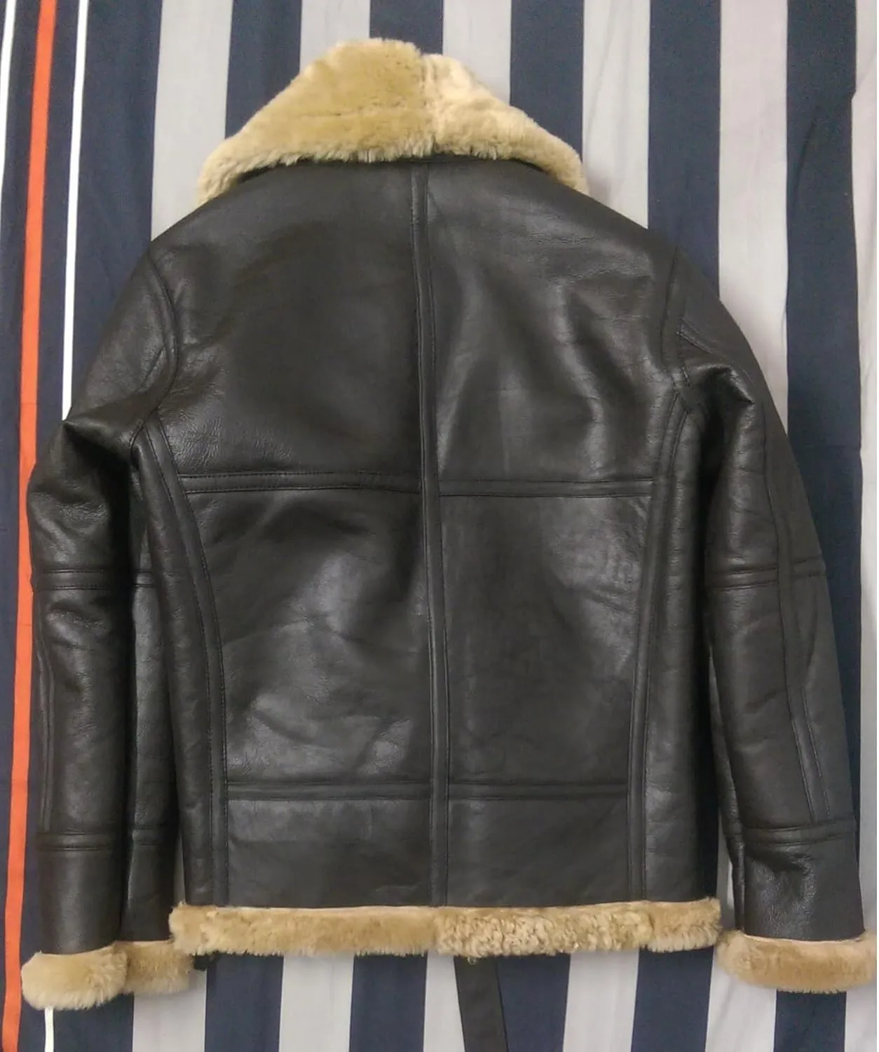 Men RAF Aviator Bomber Real Shearling Sheepskin Leather Jacket