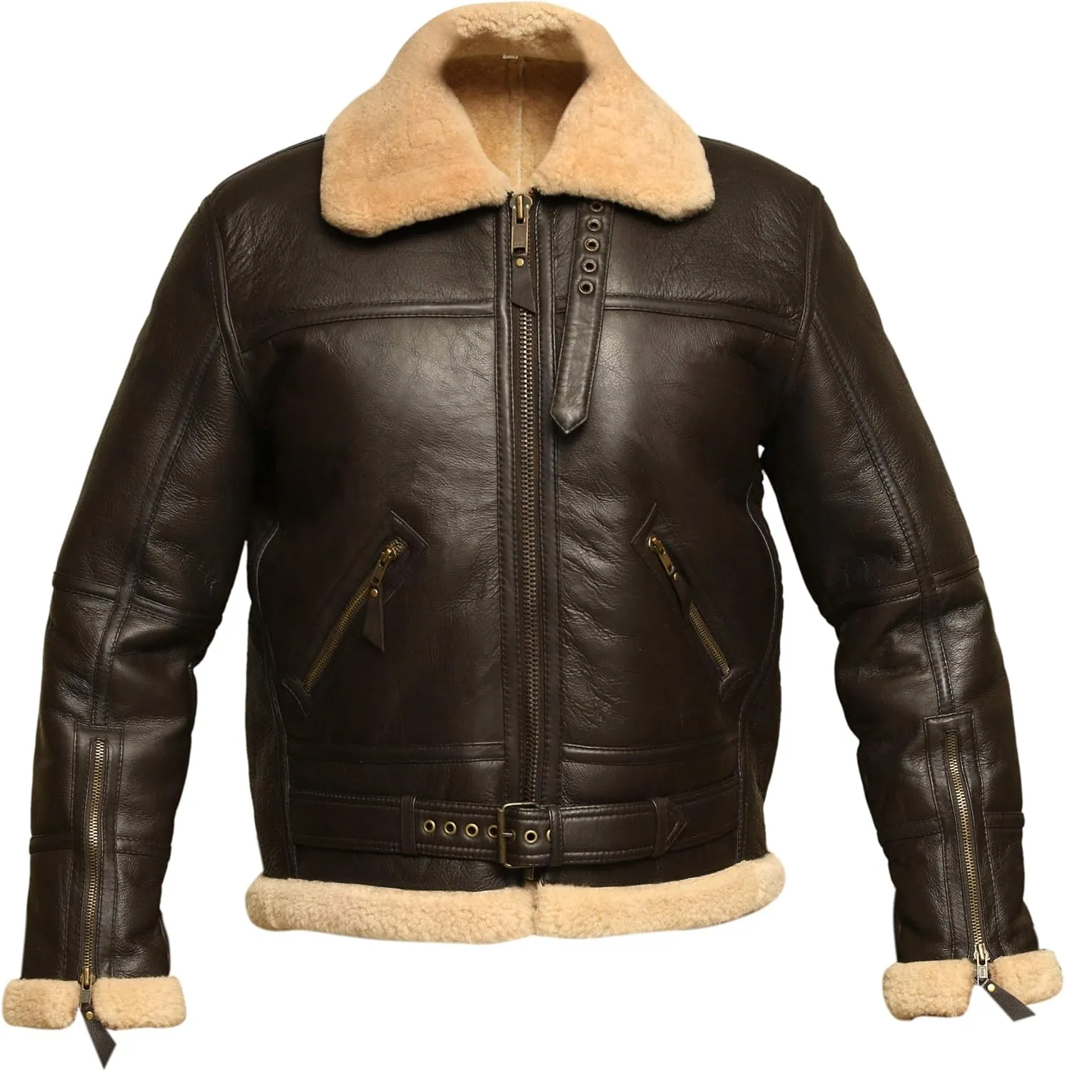 Men RAF Aviator Bomber Real Shearling Sheepskin Leather Jacket