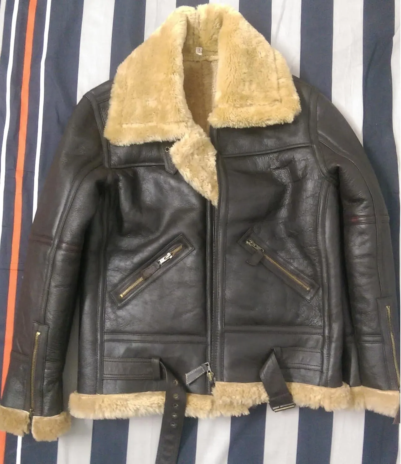 Men RAF Aviator Bomber Real Shearling Sheepskin Leather Jacket