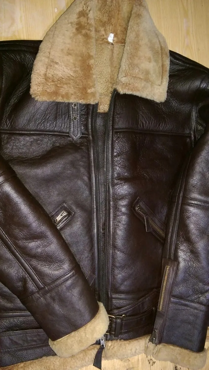 Men RAF Aviator Bomber Real Shearling Sheepskin Leather Jacket