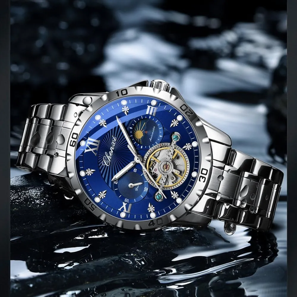 Men' s Watches Fashion Automatic Self- Winding Mechanical Watch for Man Sapphire Mirror Moon Phase