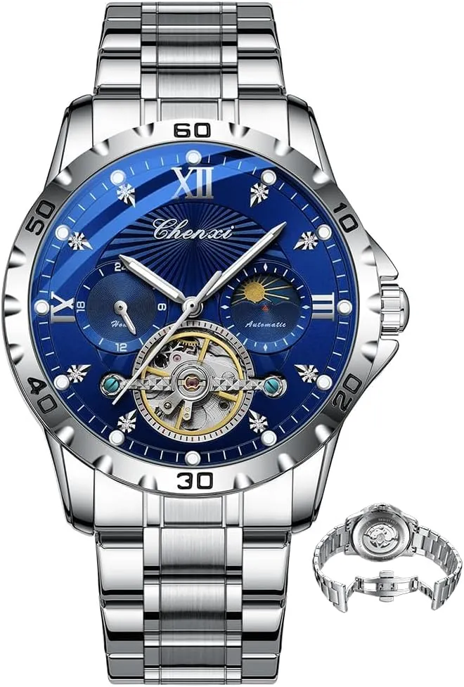 Men' s Watches Fashion Automatic Self- Winding Mechanical Watch for Man Sapphire Mirror Moon Phase