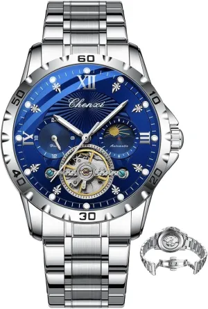 Men' s Watches Fashion Automatic Self- Winding Mechanical Watch for Man Sapphire Mirror Moon Phase