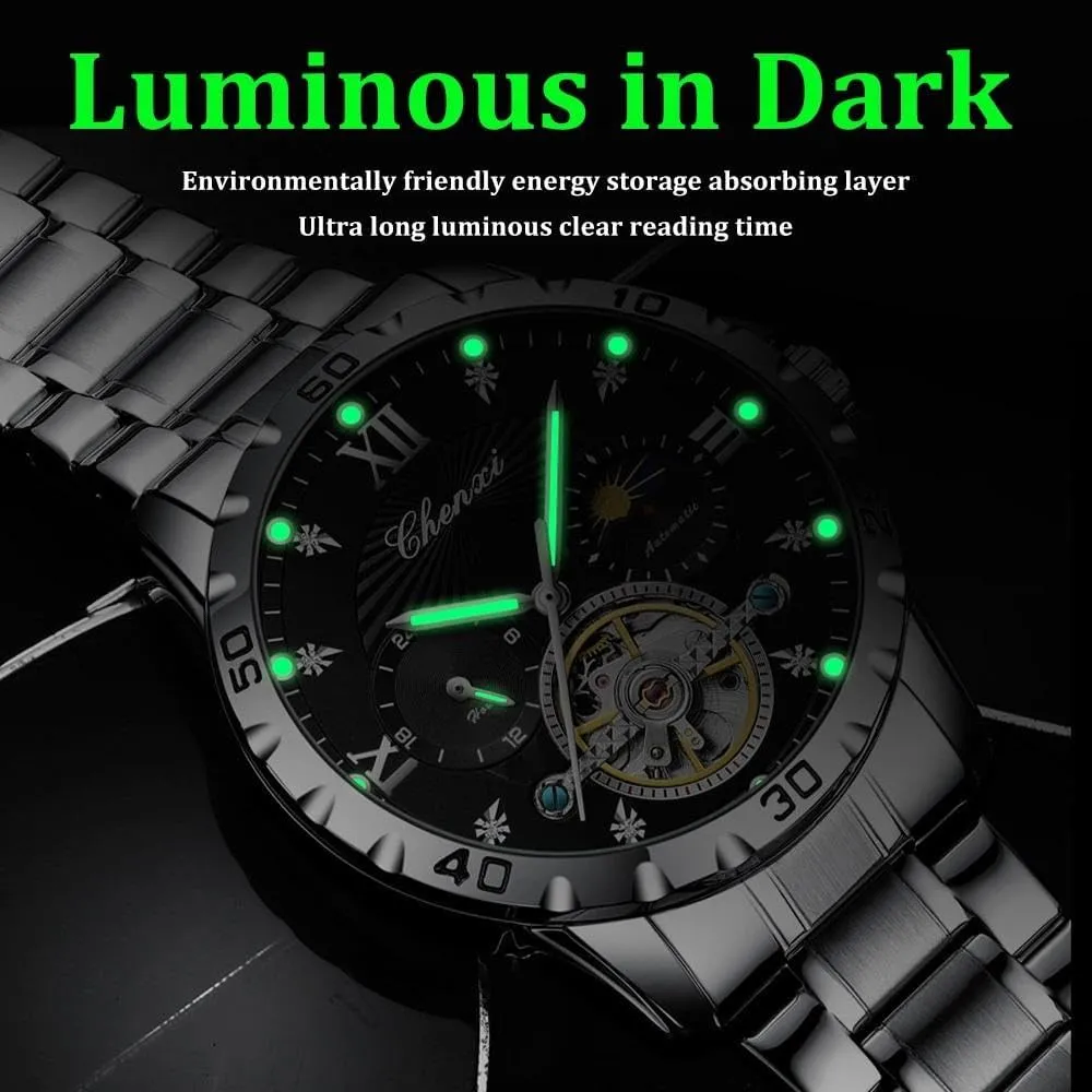Men' s Watches Fashion Automatic Self- Winding Mechanical Watch for Man Sapphire Mirror Moon Phase