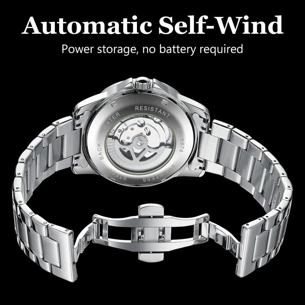 Men' s Watches Fashion Automatic Self- Winding Mechanical Watch for Man Sapphire Mirror Moon Phase