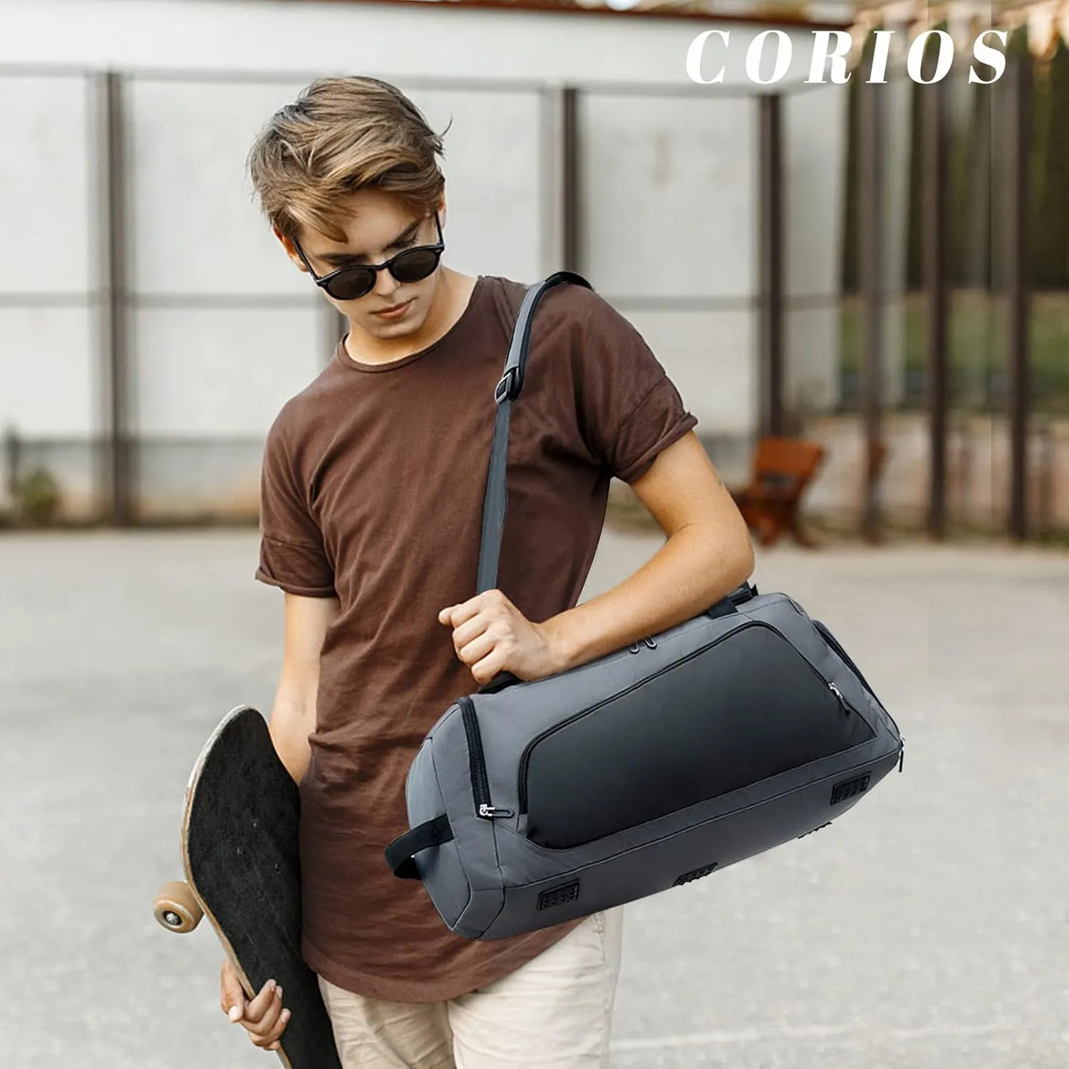 Men Travel Duffel Bag Oxford Sport Duffel Bag Large Gym Tote Bag Lightweight Weekend Shoulder Bag for Women Overnight Bag with Shoes Compartment and Wet Pocket Carry On Luggage Grey Green