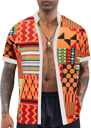 Men's African Traditional Pattern Print Shirt Casual Short Sleeve Button Down Shirts Luxury Printed Dashiki for Men