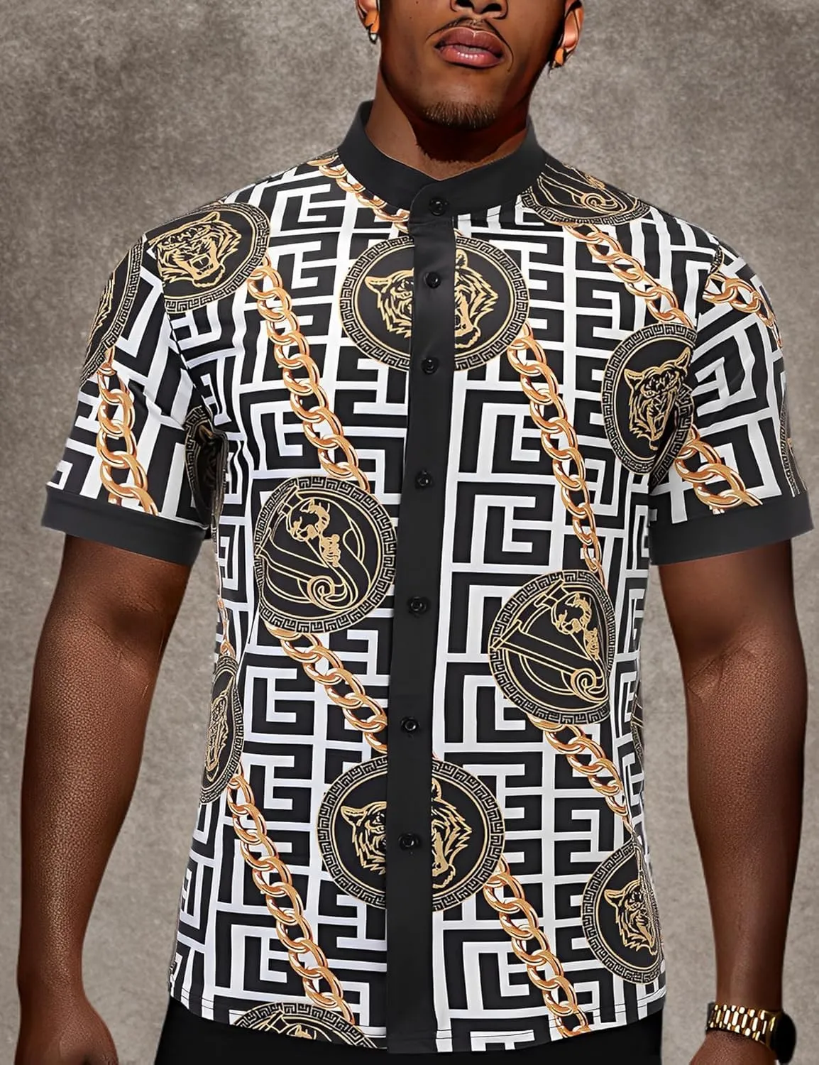 Men's African Traditional Pattern Print Shirt Casual Short Sleeve Button Down Shirts Luxury Printed Dashiki for Men