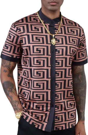 Men's African Traditional Pattern Print Shirt Casual Short Sleeve Button Down Shirts Luxury Printed Dashiki for Men