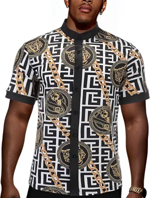 Men's African Traditional Pattern Print Shirt Casual Short Sleeve Button Down Shirts Luxury Printed Dashiki for Men
