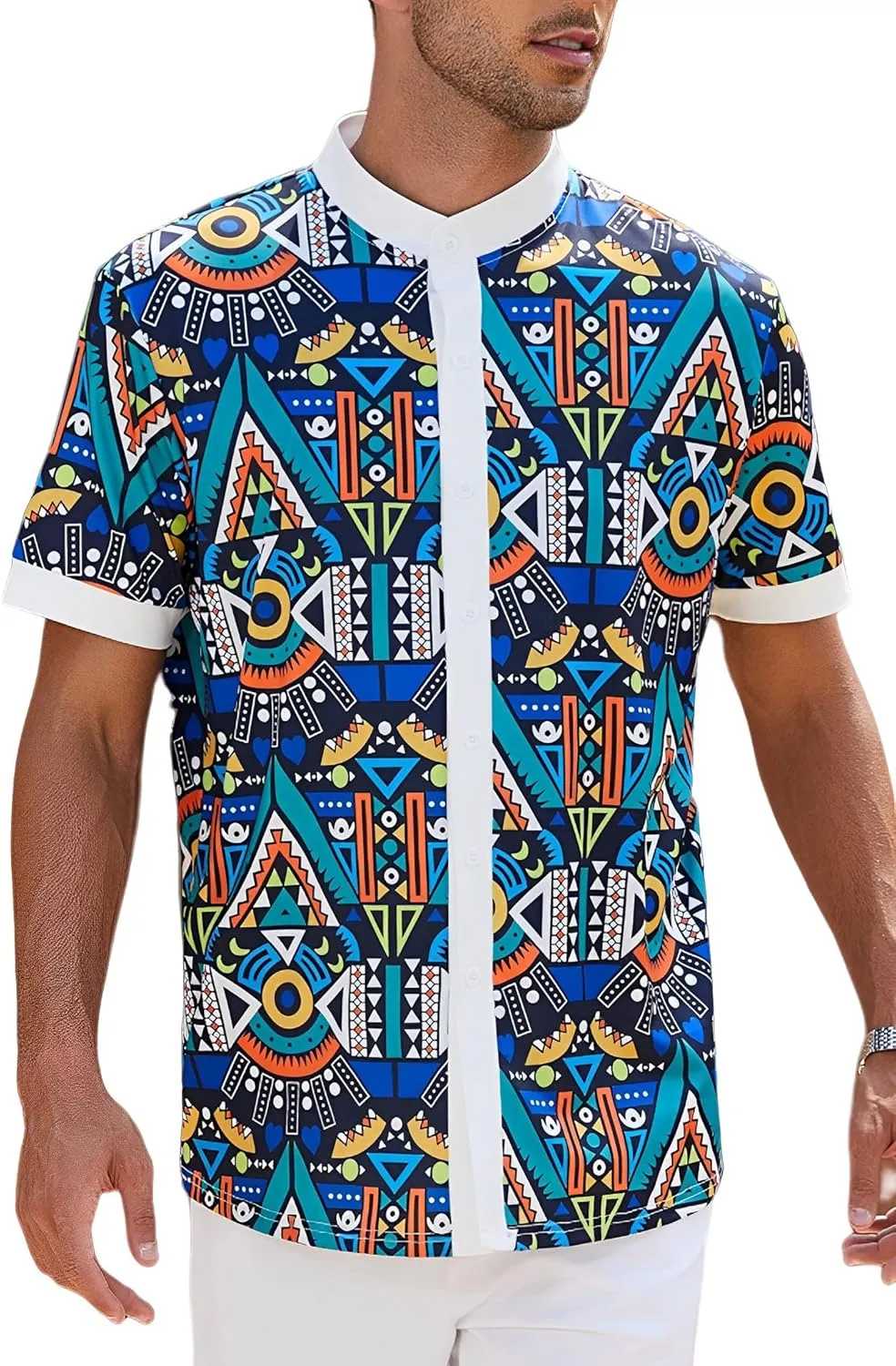Men's African Traditional Pattern Print Shirt Casual Short Sleeve Button Down Shirts Luxury Printed Dashiki for Men
