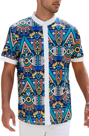 Men's African Traditional Pattern Print Shirt Casual Short Sleeve Button Down Shirts Luxury Printed Dashiki for Men