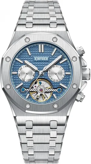 Mens Automatic Mechanical Watch Fashion Tourbillon Date Display Stainless Steel Strap Business Watches Male Gifts Timepiece