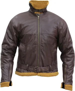 Mens B3 Sheepskin Leather Aviator Flight Fur Shearling Brown Bomber Jacket
