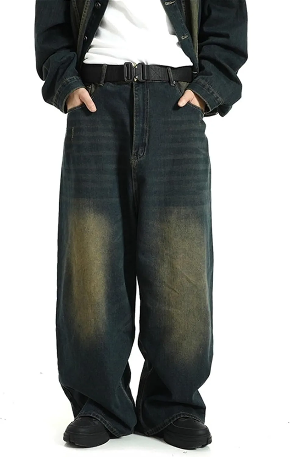 Men's Baggy Jeans Hip Hop Skater Jeans Vintage Dance Skateboard Pants Loose Fit Denim Jeans