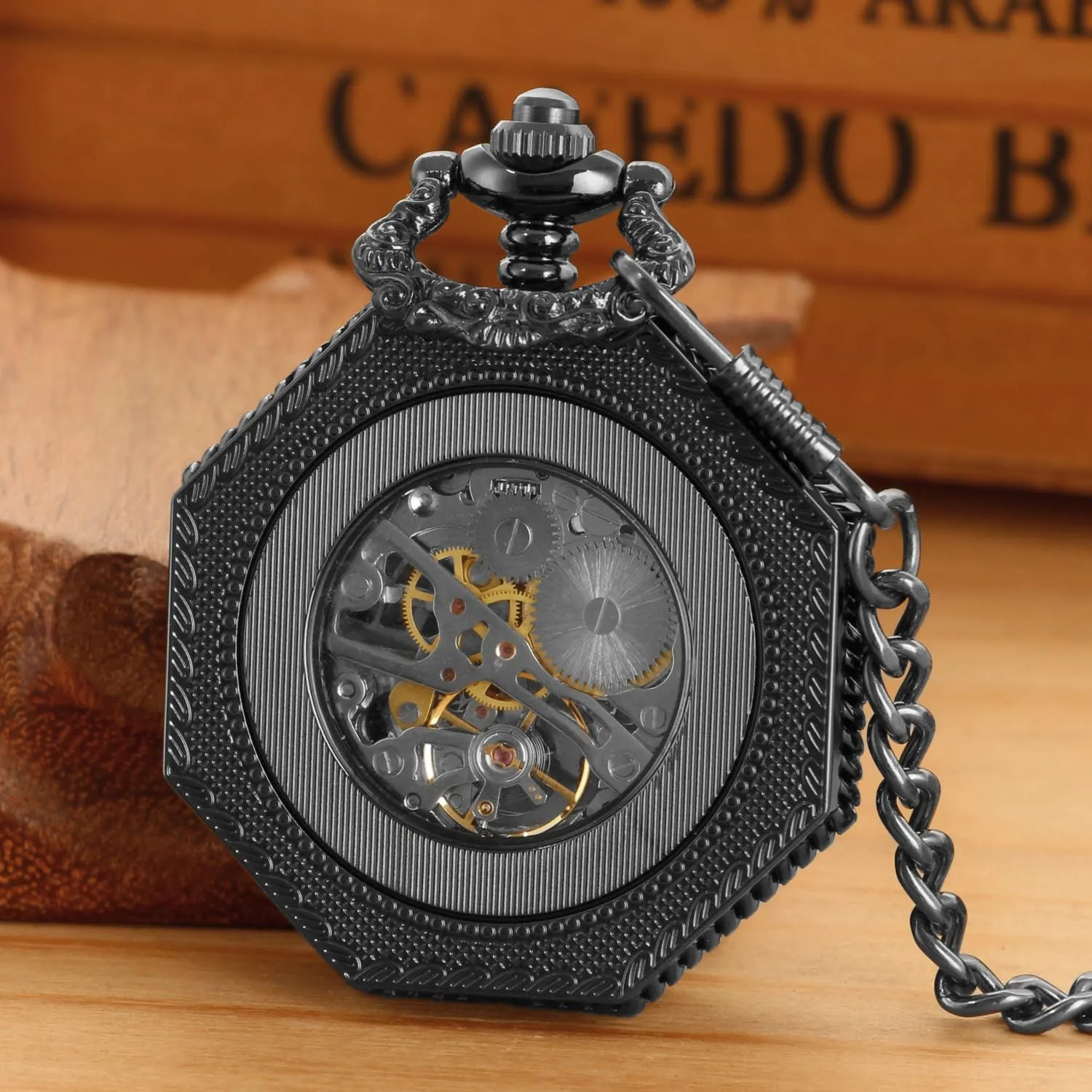 Men's Black Arabic Numerals Mechanical Pocket Watch with Chain,Mechanical Pocket Watches for Men
