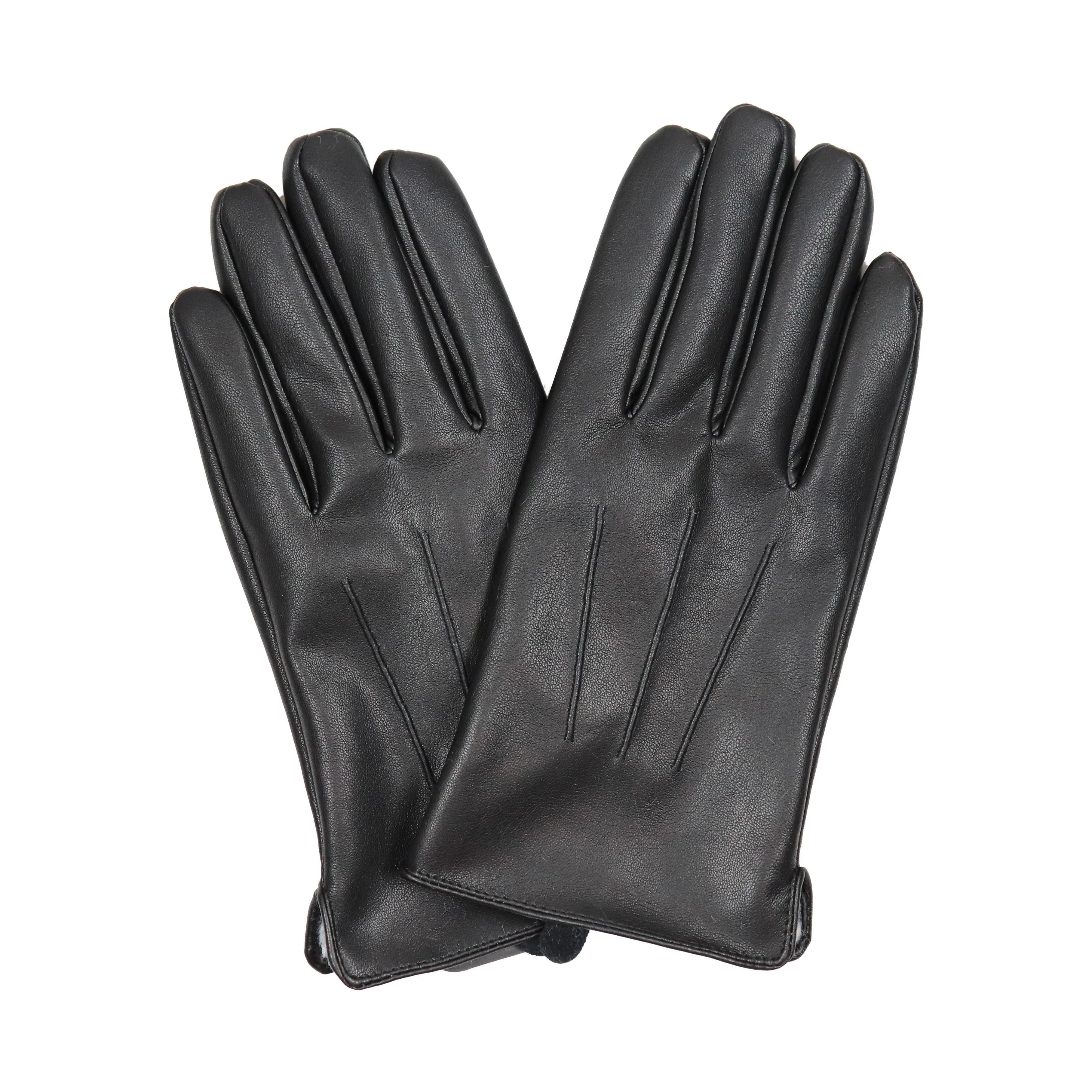 Men's Black Faux Fur PU Leather Gloves