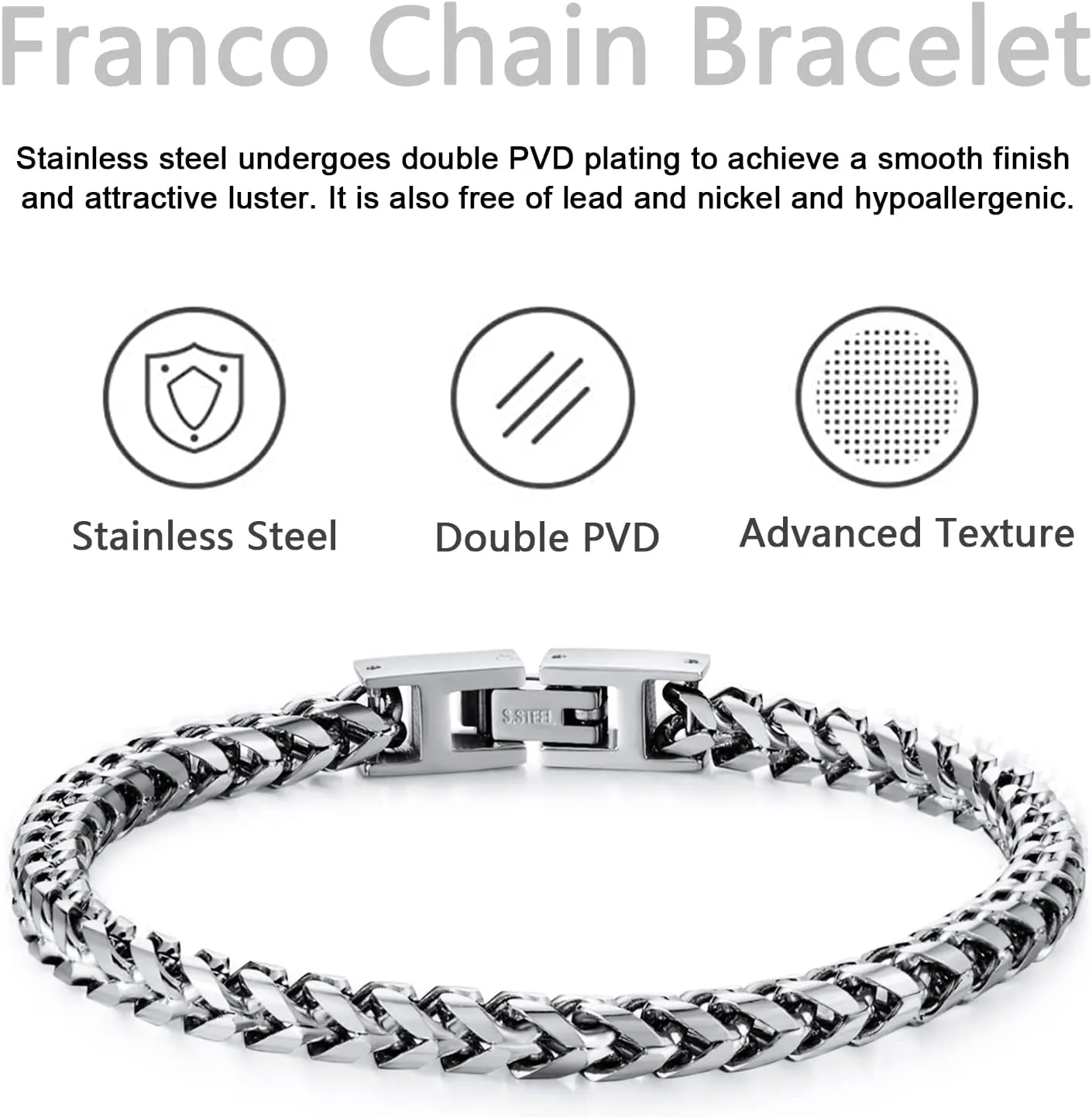 Mens Bracelet - Stainless Steel Fold Over Clasp Franco Chain Bracelets for Men Jewelry Gifts for Dad Grandpa Husband