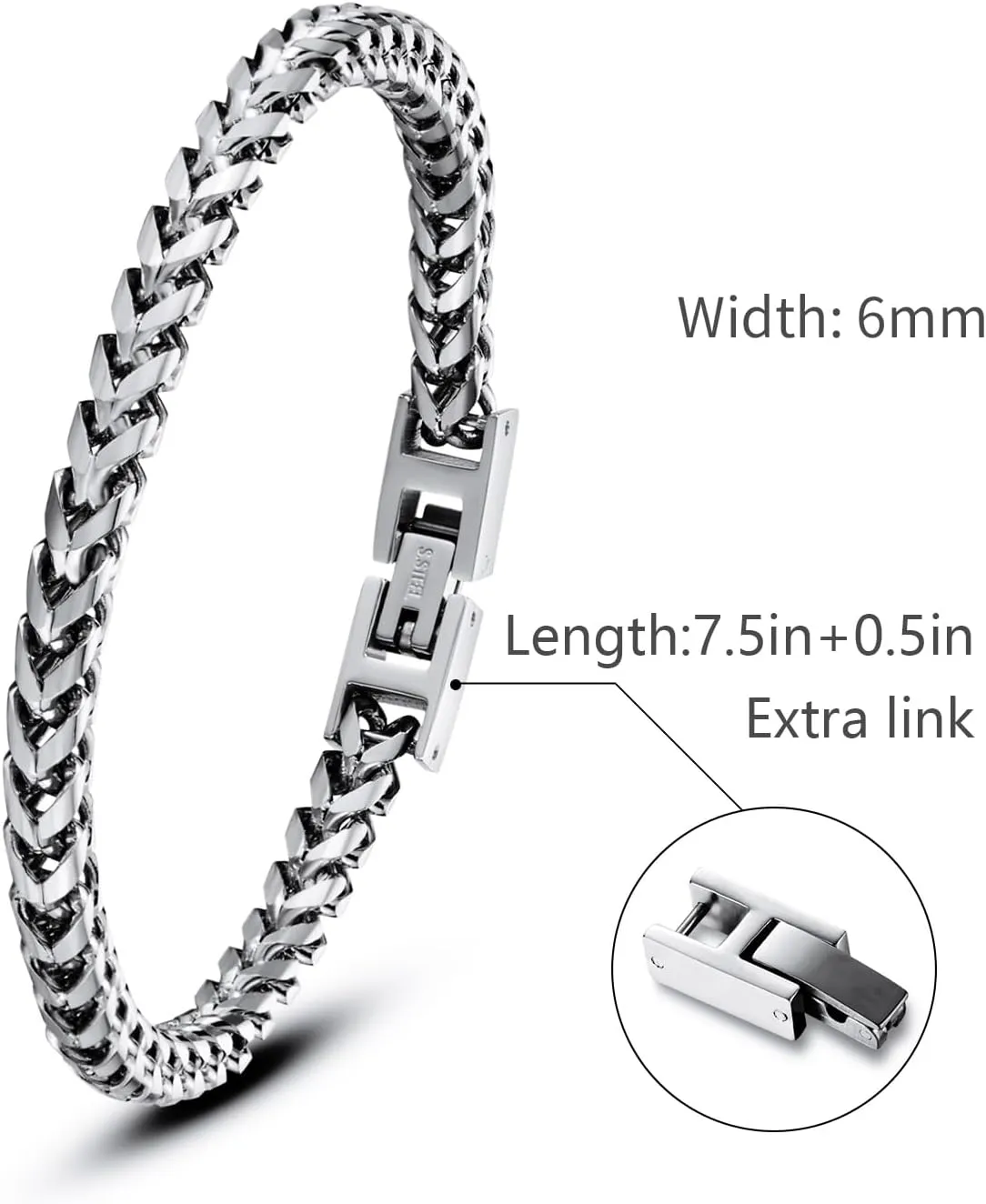 Mens Bracelet - Stainless Steel Fold Over Clasp Franco Chain Bracelets for Men Jewelry Gifts for Dad Grandpa Husband