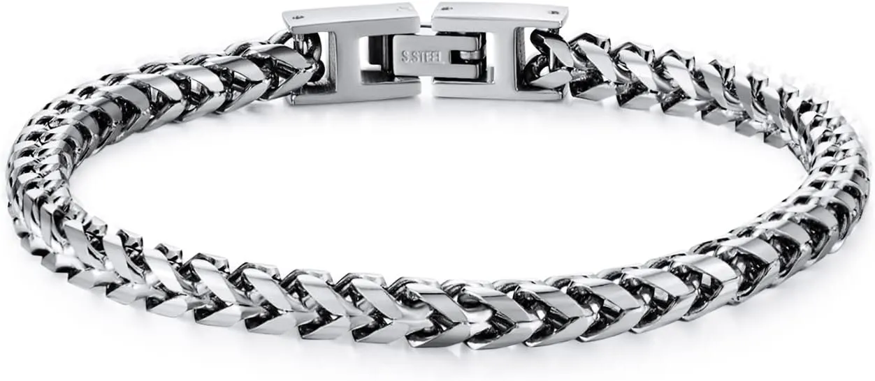 Mens Bracelet - Stainless Steel Fold Over Clasp Franco Chain Bracelets for Men Jewelry Gifts for Dad Grandpa Husband