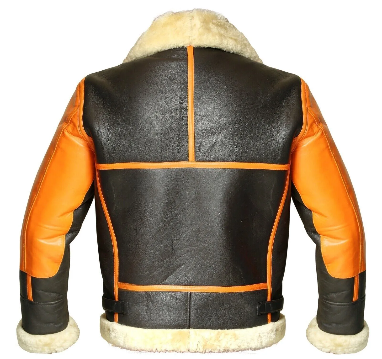 Mens Brown Orange Faux Fur Bomber With Collar Aviator Jacket