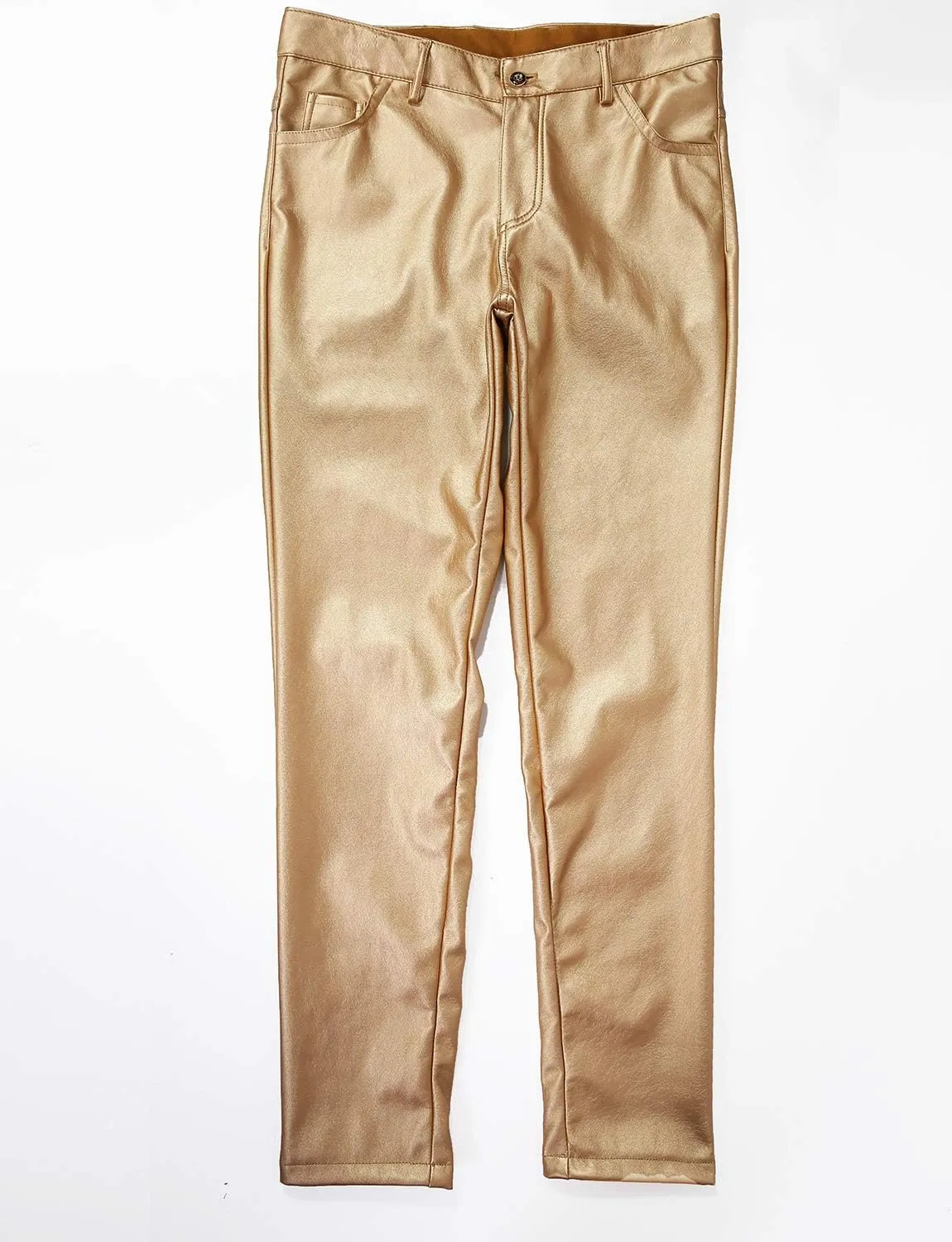 Men`s Business Slim Fit Five Pockets Faux Leather Pants Jeans