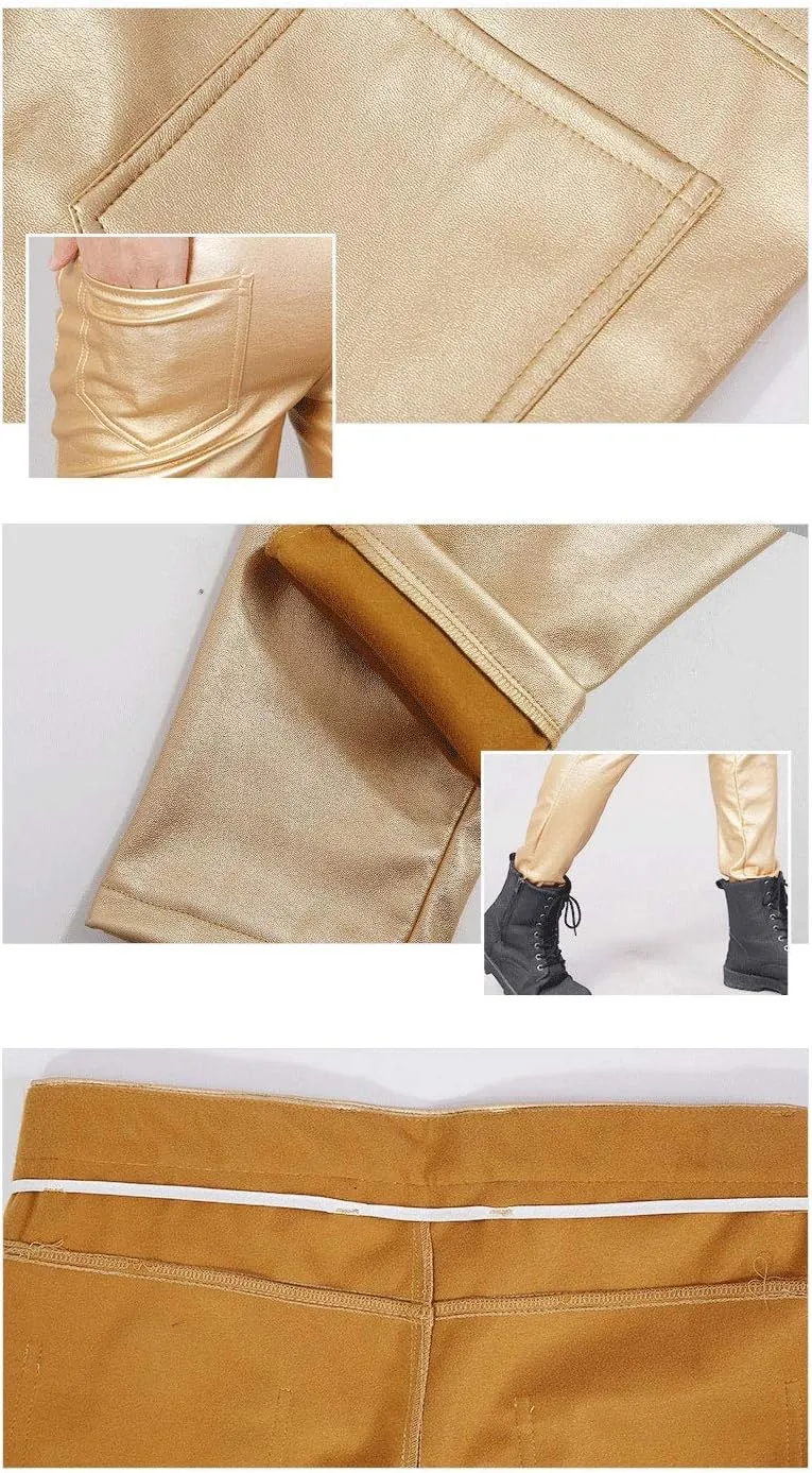 Men`s Business Slim Fit Five Pockets Faux Leather Pants Jeans