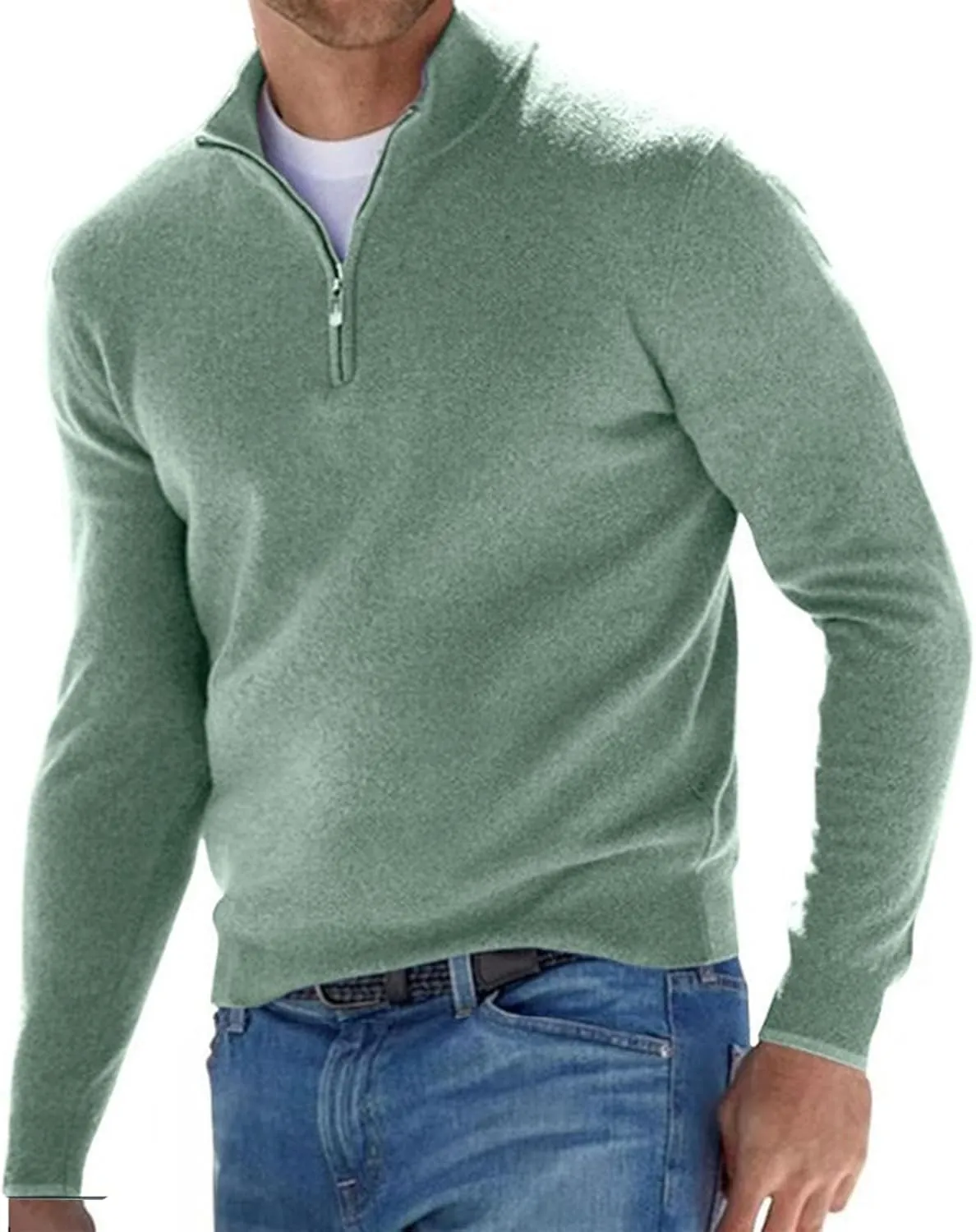 Men's Casual Sports Shirts 1/4 Zip Long Sleeve Fleece Lined Running Pullover Tops Stand Collar Workout Sweatshirt