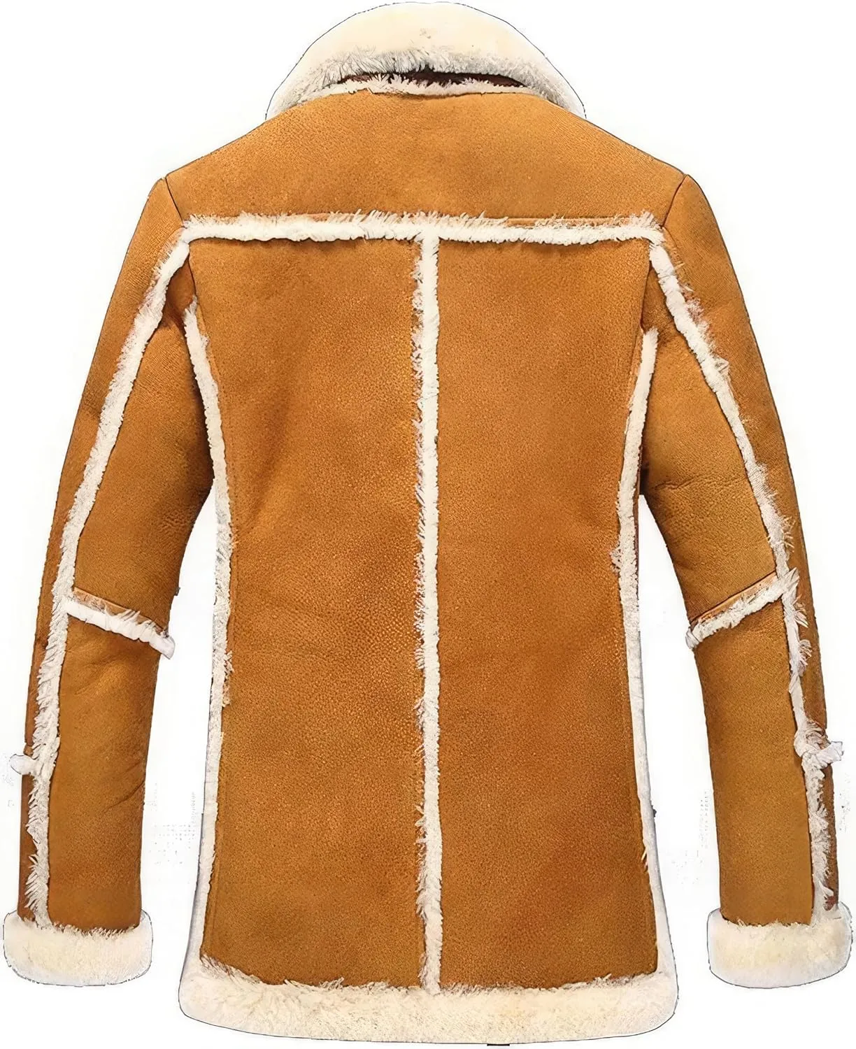 Mens RAF Aviator Yellow Sheepskin Leather Faux Fur Single Breasted Coat - B3 Bomber Flying Pilot Mid Length Trench Coat Men