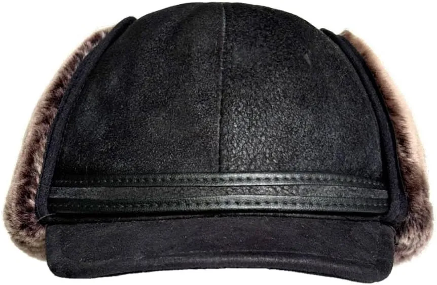 Men’s Shearling Leather Trapper Hat – Aviator Winter Cap with Genuine Sheepskin Ear Flaps | Cold Weather Hat | Ushanka