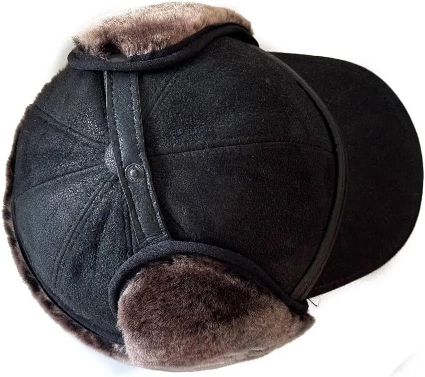 Men’s Shearling Leather Trapper Hat – Aviator Winter Cap with Genuine Sheepskin Ear Flaps | Cold Weather Hat | Ushanka