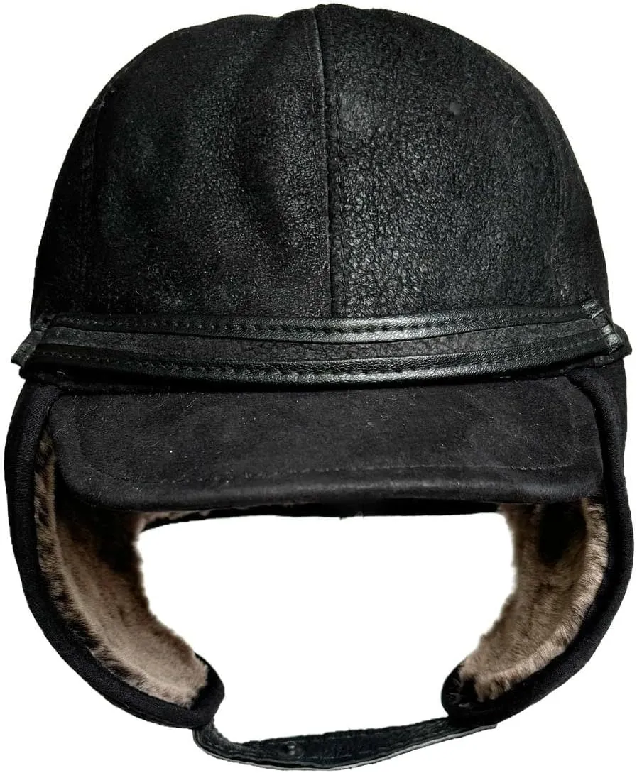 Men’s Shearling Leather Trapper Hat – Aviator Winter Cap with Genuine Sheepskin Ear Flaps | Cold Weather Hat | Ushanka