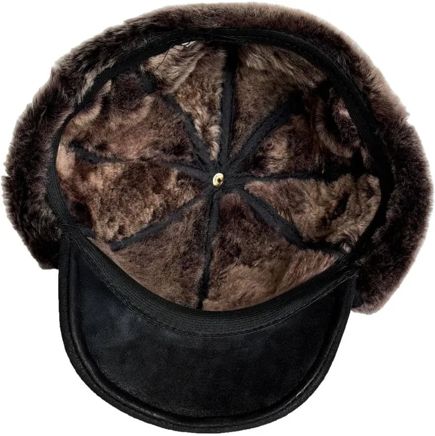 Men’s Shearling Leather Trapper Hat – Aviator Winter Cap with Genuine Sheepskin Ear Flaps | Cold Weather Hat | Ushanka